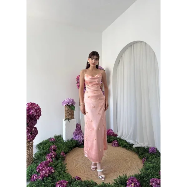 Dora Çiçek Detaylı Elbise - Pembe