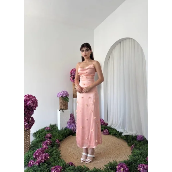 Dora Çiçek Detaylı Elbise - Pembe