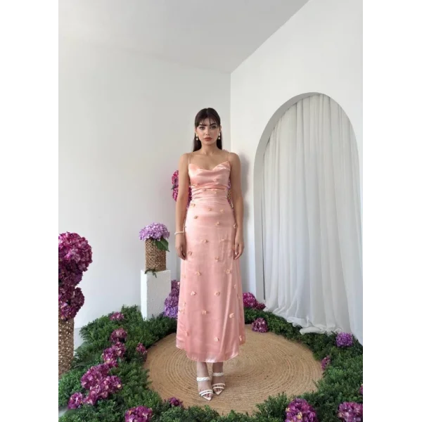 Dora Çiçek Detaylı Elbise - Pembe