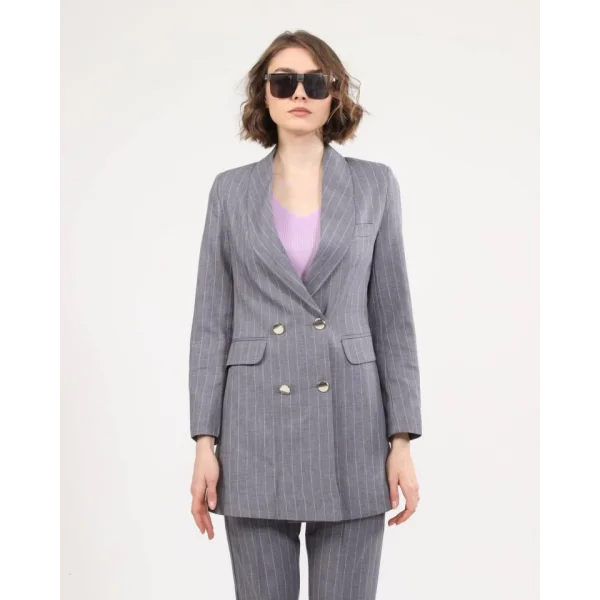Dört Düğme Çi̇zgi̇li̇ Ceket