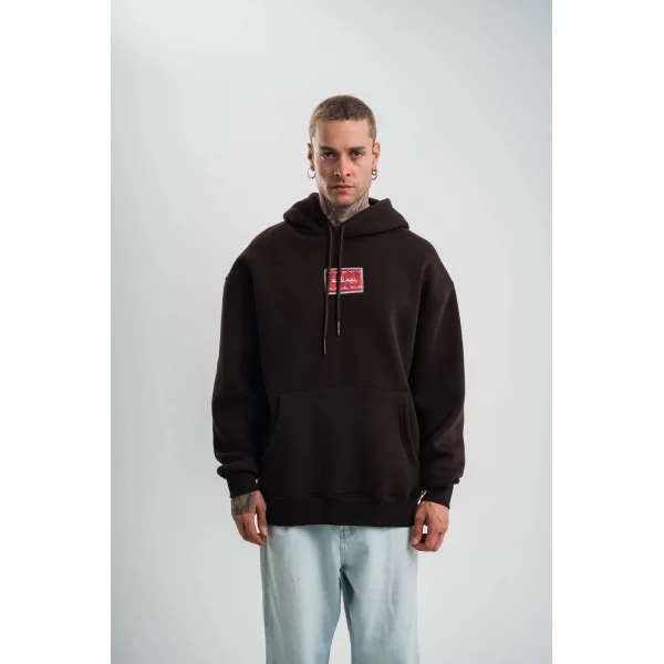 Double Oversize Kapşonlu Dijital Patchli SweatShirt - Kahve