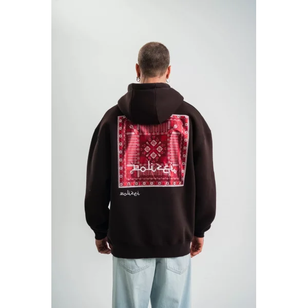 Double Oversize Kapşonlu Dijital Patchli SweatShirt - Kahve