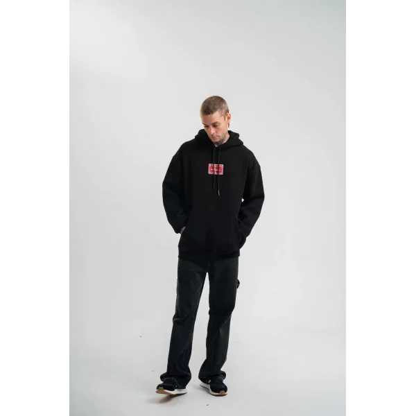 Double Oversize Kapşonlu Dijital Patchli SweatShirt - Siyah