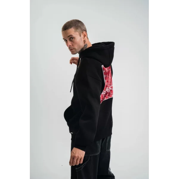 Double Oversize Kapşonlu Dijital Patchli SweatShirt - Siyah