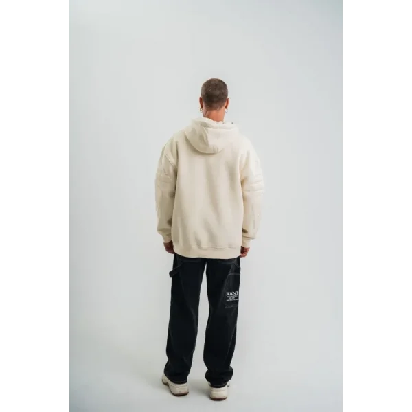 Double Oversize Kapşonlu Nakışlı SweatShirt - Krem