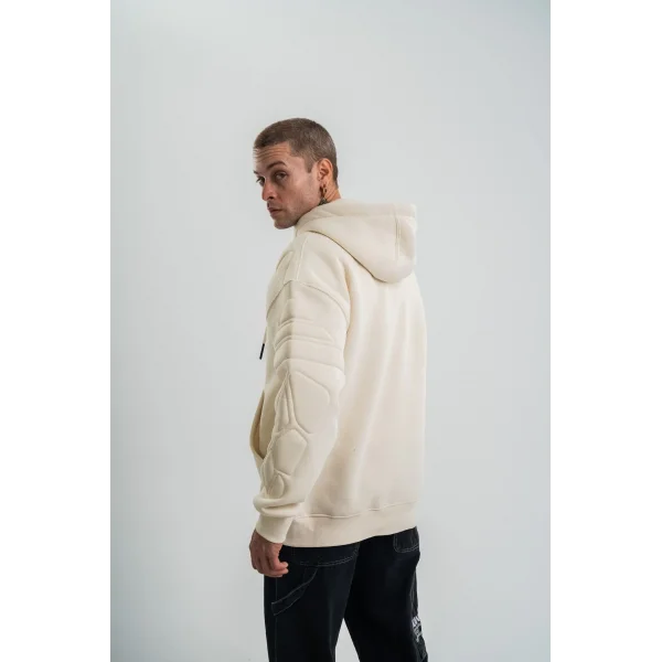 Double Oversize Kapşonlu Nakışlı SweatShirt - Krem