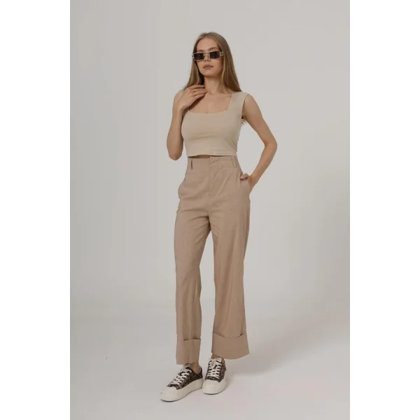 Duble Paça Pantolon - Taş