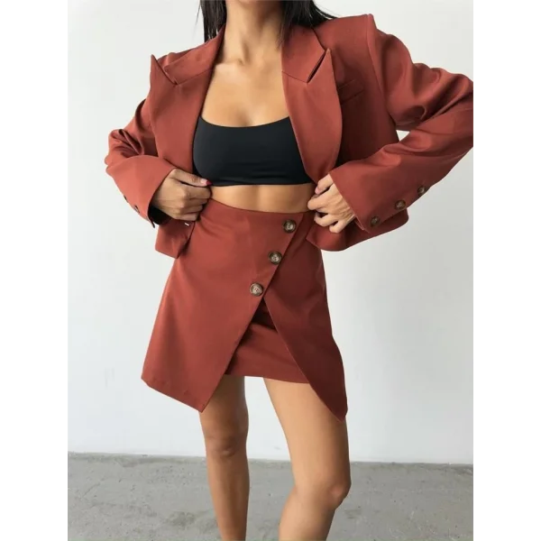 DÜĞE DETAYI ETEK  CROP CEKET TAKI  Kiremit