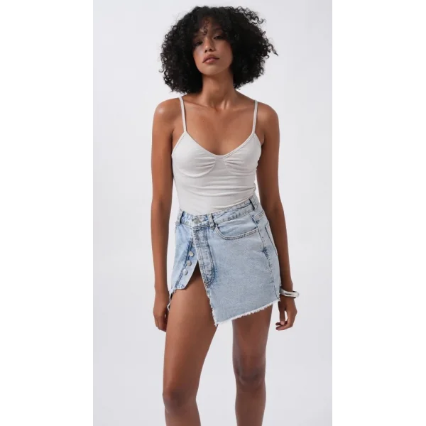 Düğme Detay Asimetrik Denim Etek