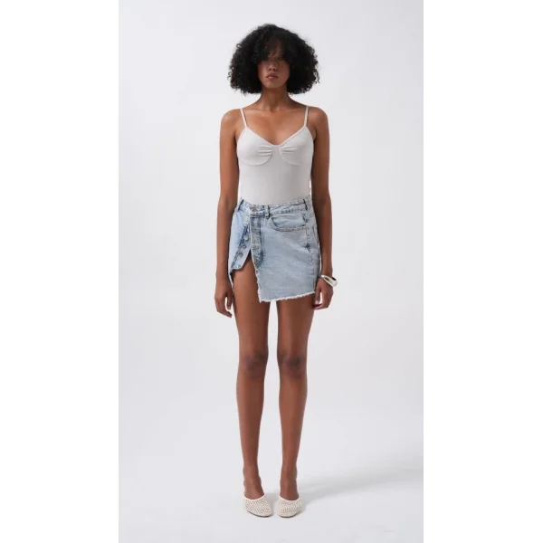 Düğme Detay Asimetrik Denim Etek