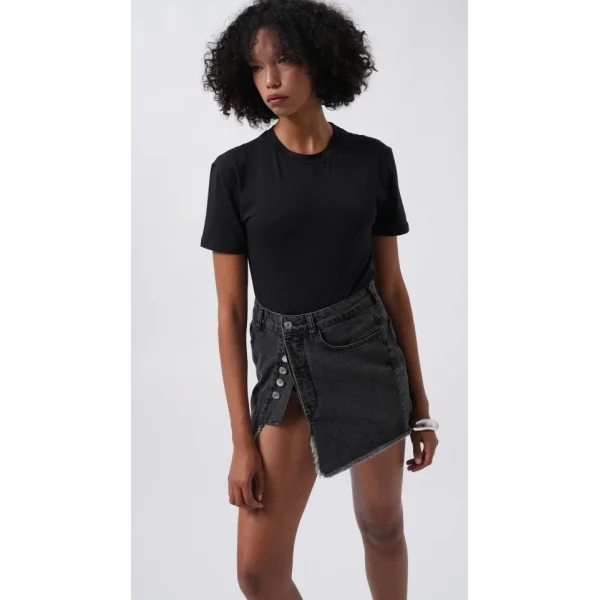 Düğme Detay Asimetrik Denim Etek