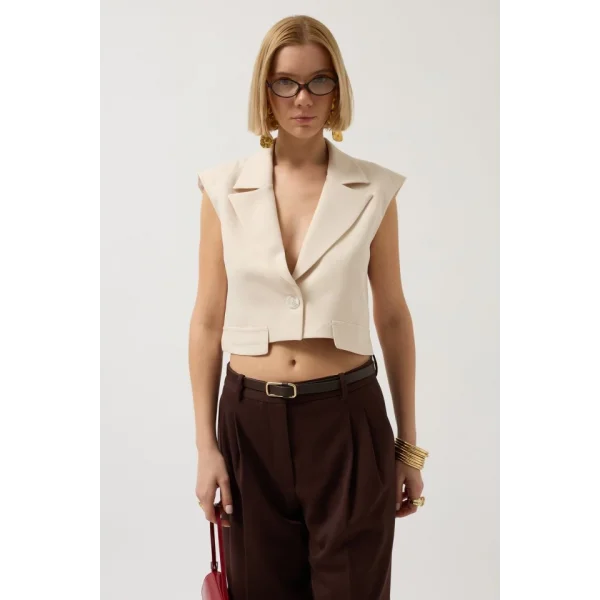 Düğme Detay Cepli Yelek