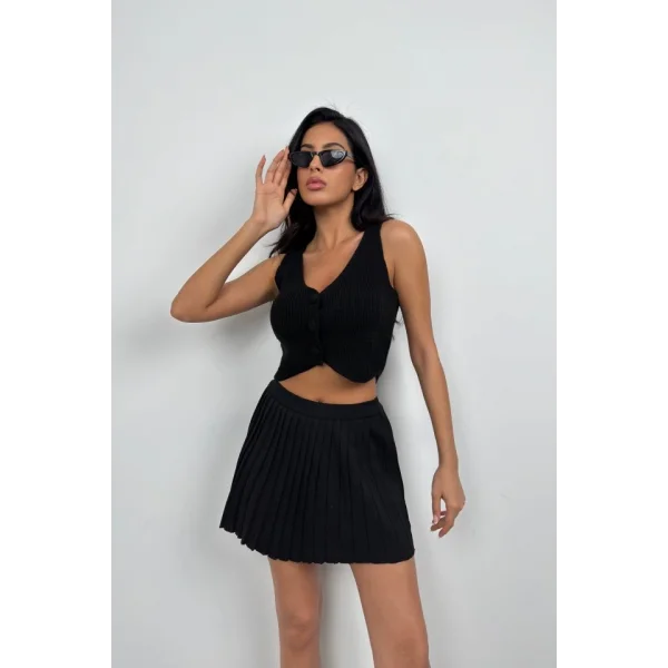 Düğme Detay Triko Yelek