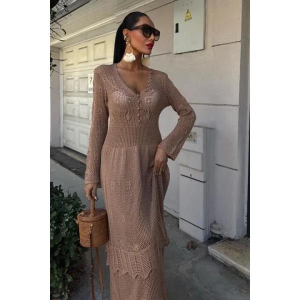 Düğme Detaylı Ve Kat Etekli Etnik Elbise 2859