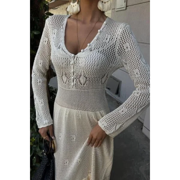 Düğme Detaylı Ve Kat Etekli Etnik Elbise 2859