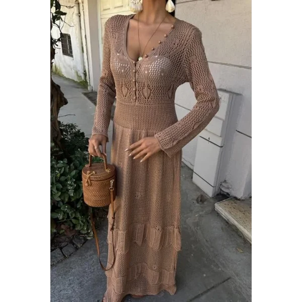 Düğme Detaylı Ve Kat Etekli Etnik Elbise 2859