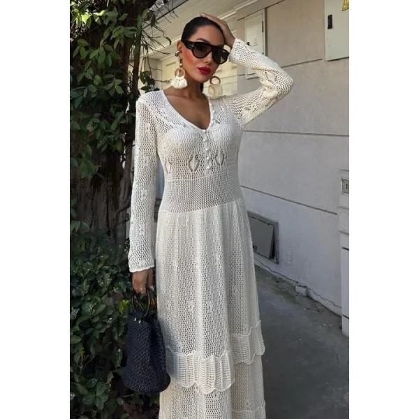 Düğme Detaylı Ve Kat Etekli Etnik Elbise 2859