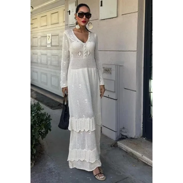 Düğme Detaylı Ve Kat Etekli Etnik Elbise 2859