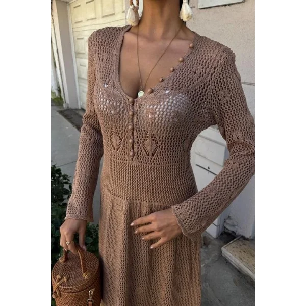 Düğme Detaylı Ve Kat Etekli Etnik Elbise 2859