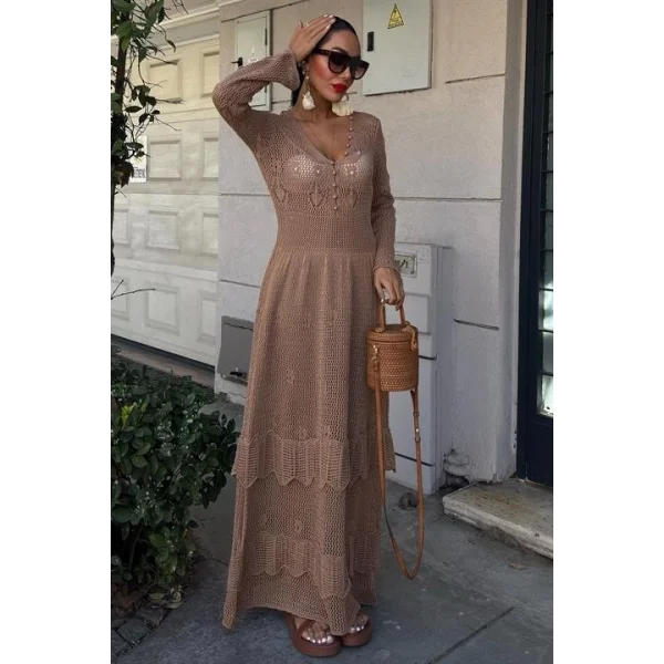 Düğme Detaylı Ve Kat Etekli Etnik Elbise 2859