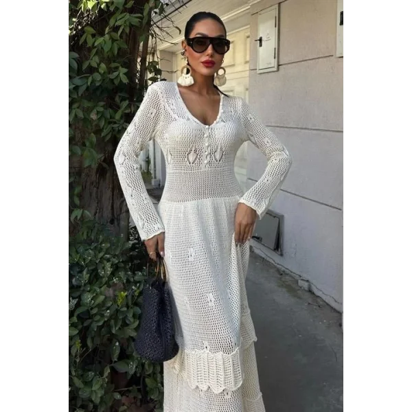 Düğme Detaylı Ve Kat Etekli Etnik Elbise 2859