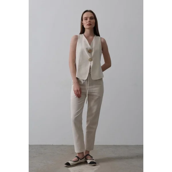 Düğme Detaylı Yelek - Krem