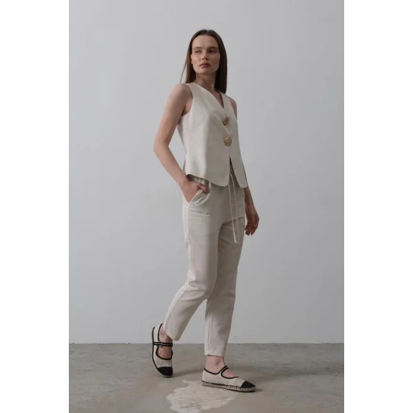 Düğme Detaylı Yelek - Krem