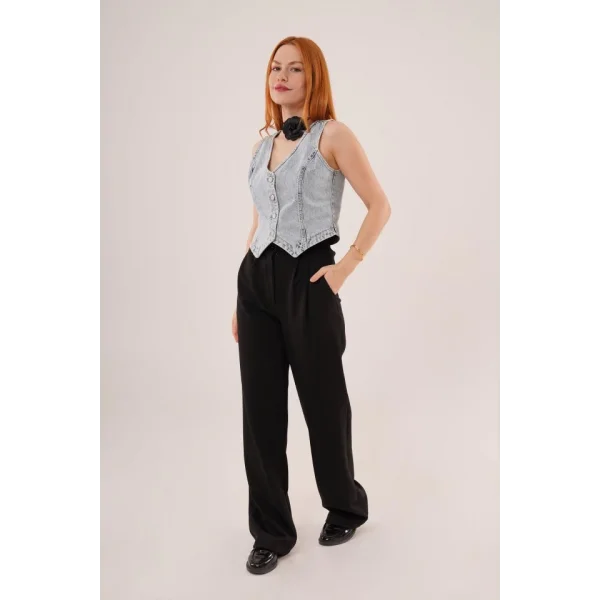 Düğme Ve Ön Dikiş Detaylı avi Jean Yelek