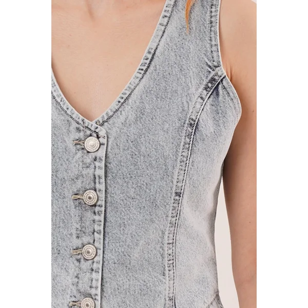 Düğme Ve Ön Dikiş Detaylı avi Jean Yelek