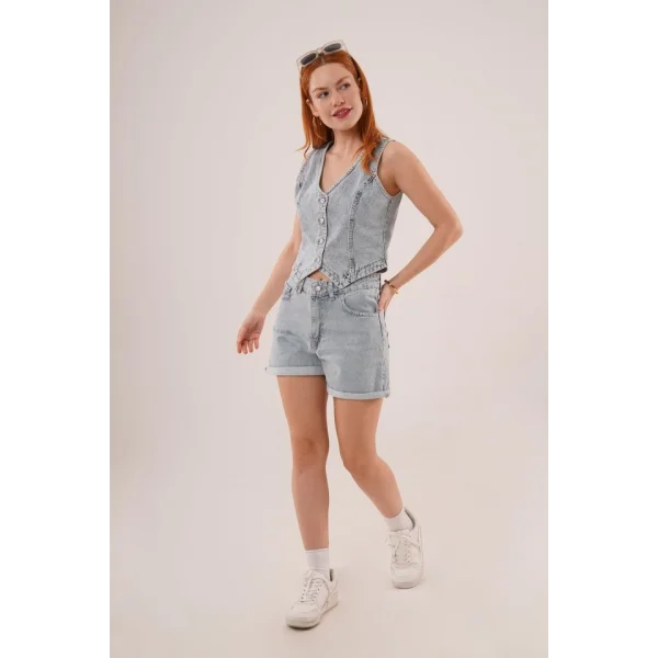 Düğme Ve Ön Dikiş Detaylı avi Jean Yelek