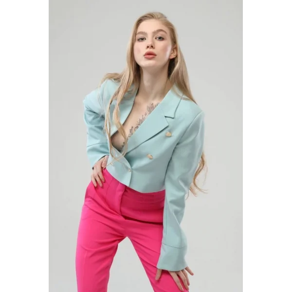 Düğmeli̇ Crop Ceket