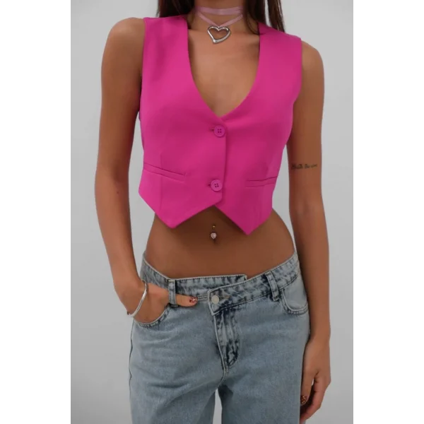 Düğmeli Crop Yelek