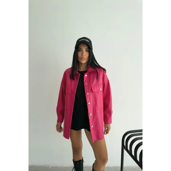 DÜĞMELİ DERİ GÖMLEK BOYFRİEND - Fuşya