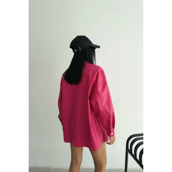 DÜĞMELİ DERİ GÖMLEK BOYFRİEND - Fuşya