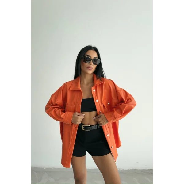DÜĞMELİ DERİ GÖMLEK BOYFRİEND - Turuncu