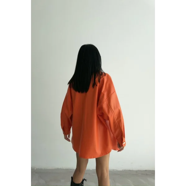 DÜĞMELİ DERİ GÖMLEK BOYFRİEND - Turuncu