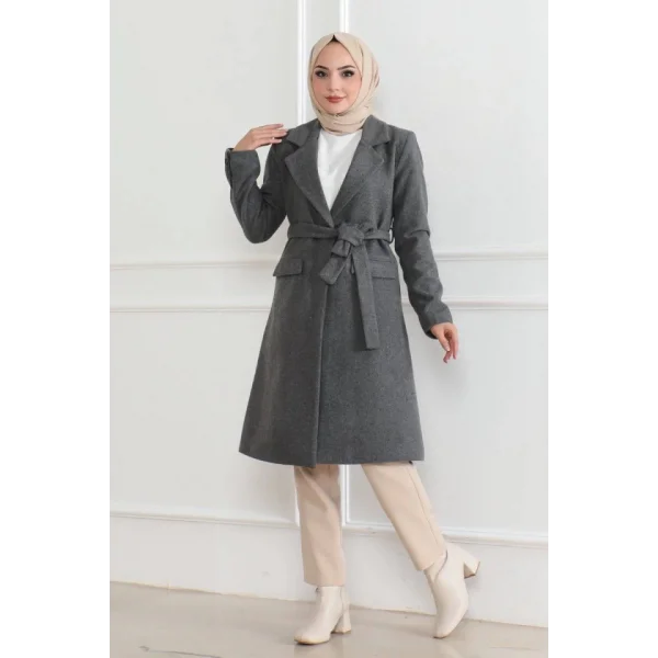 Düğmeli İçi Astarlı Kaşmir Kaşe Kaban  Boyalı Gri