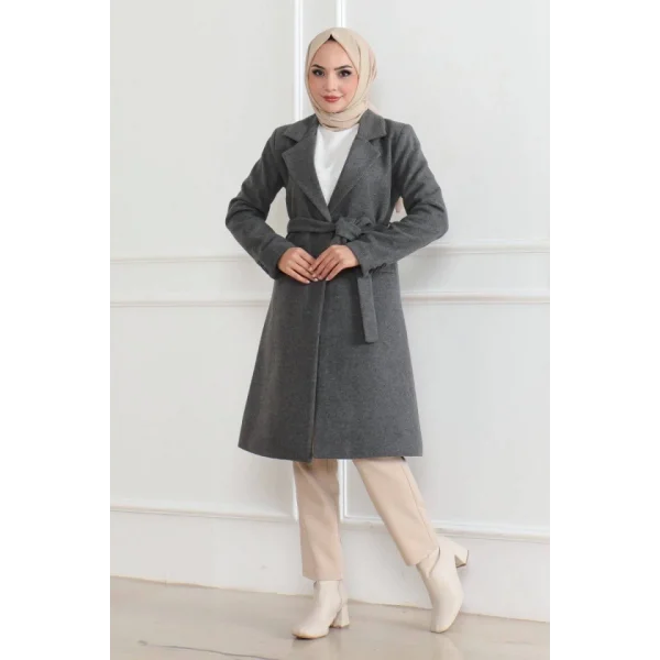 Düğmeli İçi Astarlı Kaşmir Kaşe Kaban  Boyalı Gri