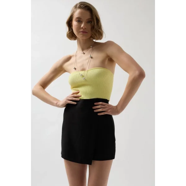 Düğmeli Keten Etek