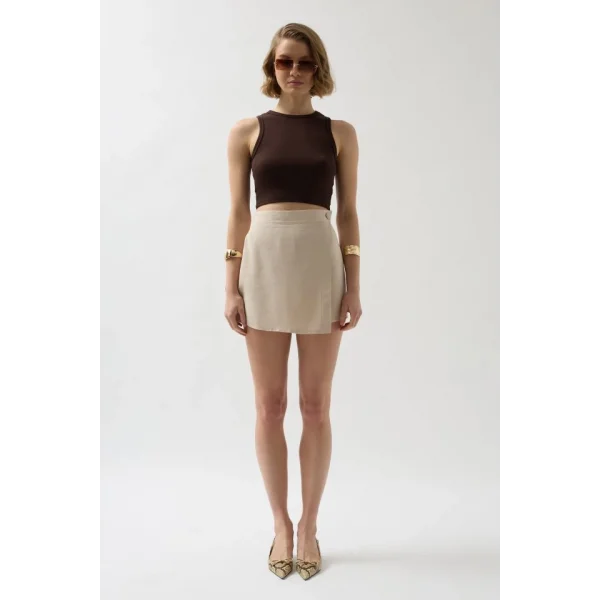 Düğmeli Keten Etek