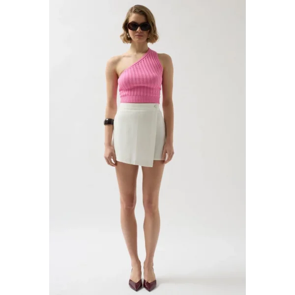 Düğmeli Keten Etek