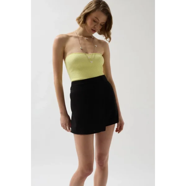 Düğmeli Keten Etek