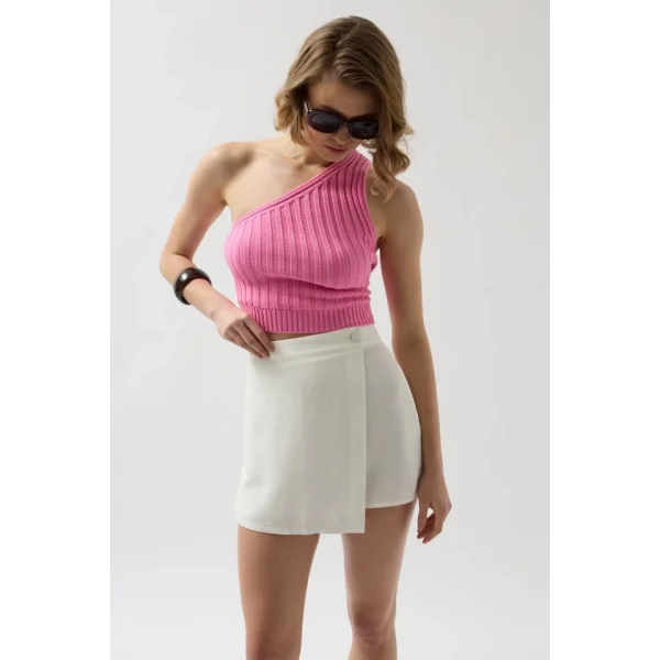 Düğmeli Keten Etek