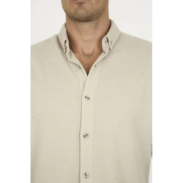 Düğmeli Tam Kalıp Uzun Kol Jakar Gömlek - Gri