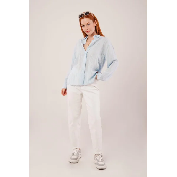 Düğmeli Ve Çizgi Detaylı Bebe avisi Gömlek