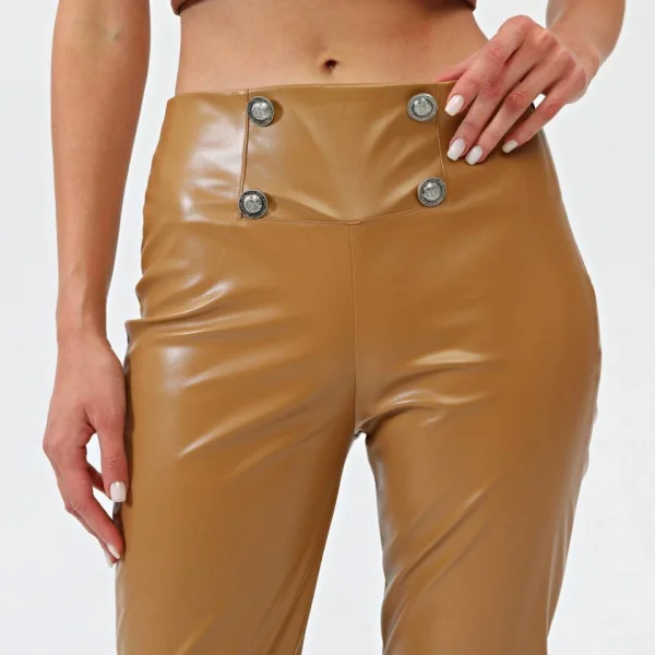 Düğmeli̇ Yan Fermuarli Deri̇ Pantolon