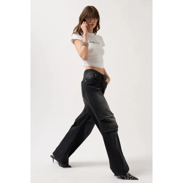 Düşük Bel Diz Katlı Jean