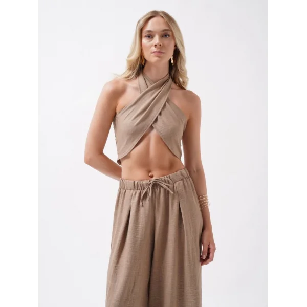 Düşük Bel Oversize Keten Pantolon