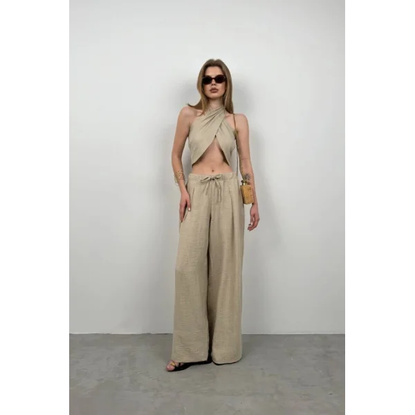 Düşük Bel Oversize Keten Pantolon