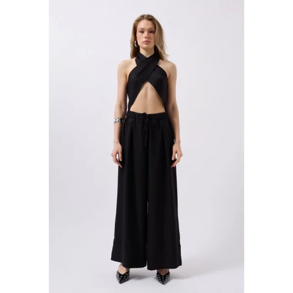 Düşük Bel Oversize Keten Pantolon